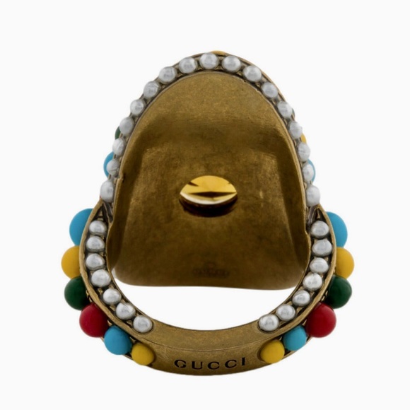 |SOLD| Gucci Pearl, Crystal & Multicolor Bead Embellished Cocktail Ring - Picture 16 of 16